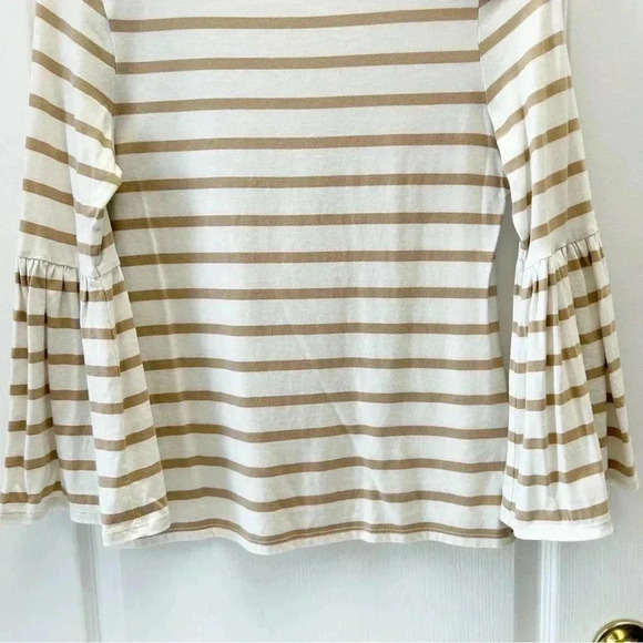 Banana Republic Bell Sleeve Top Supima Cotton Stripes White & Tan Size  XS - Picture 6 of 15